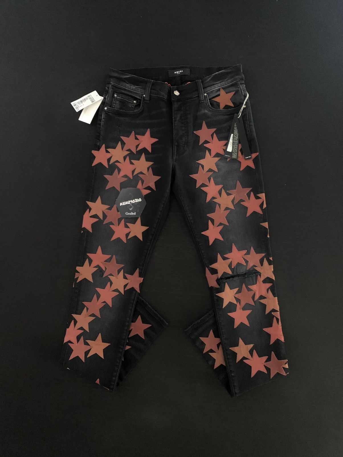 Amiri AMIRI Brown Leather Star Appliqué Chemist Jeans Size US 32 / EU 48 - 1 Thumbnail