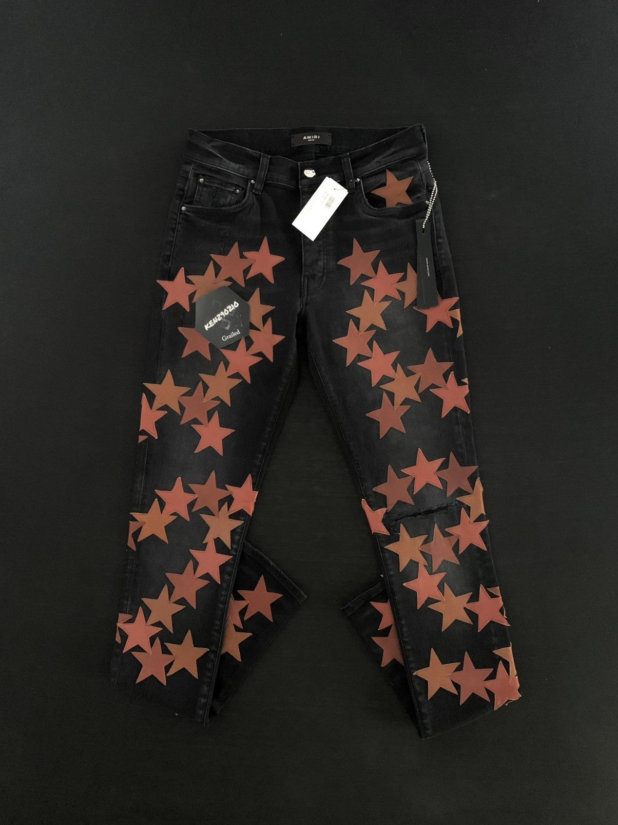 Amiri AMIRI Brown Leather Star Appliqué Chemist Jeans Size US 30 / EU 46 - 1 Thumbnail