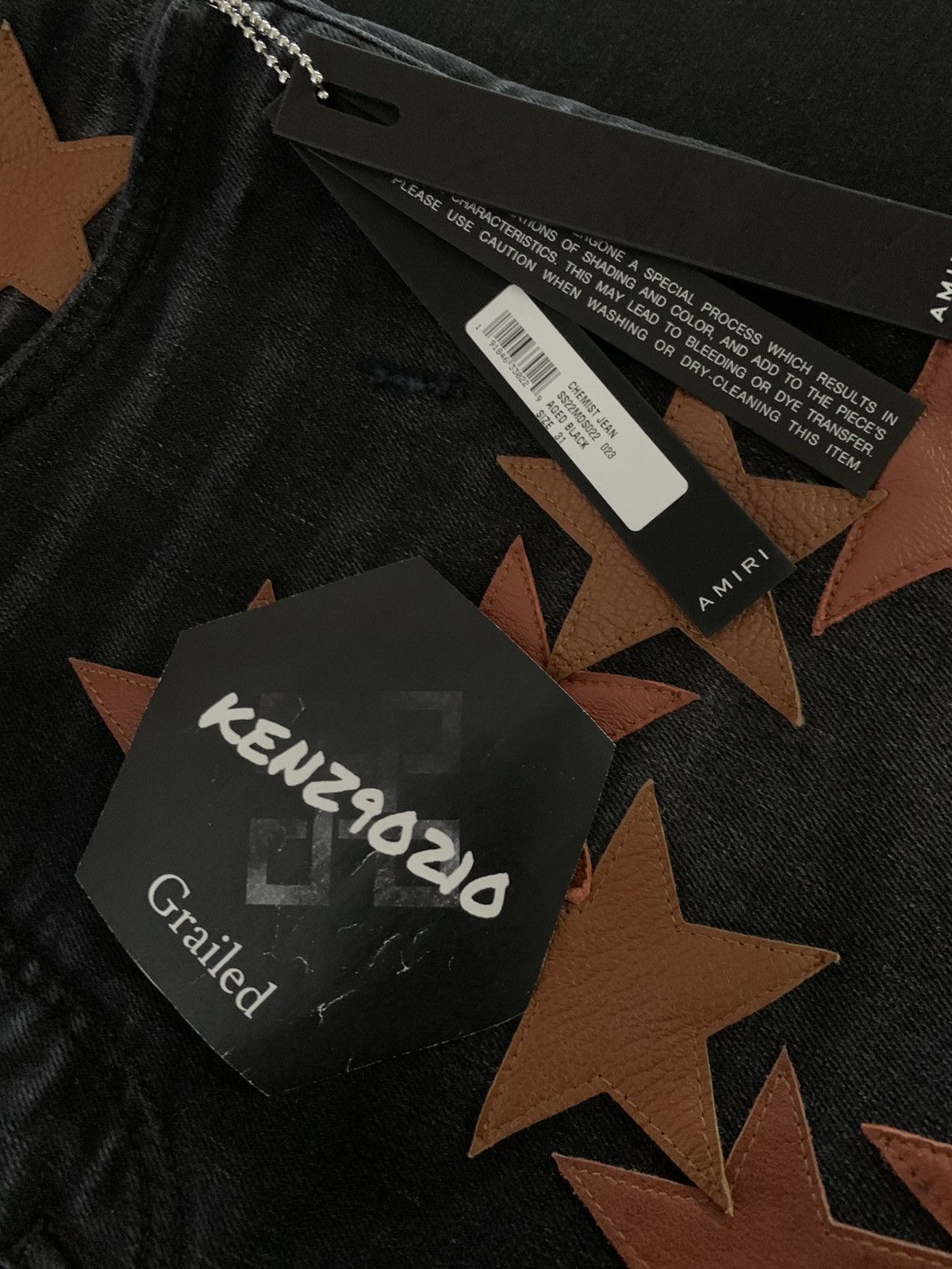 Amiri AMIRI Brown Leather Star Appliqué Chemist Jeans Size US 31 - 4 Thumbnail