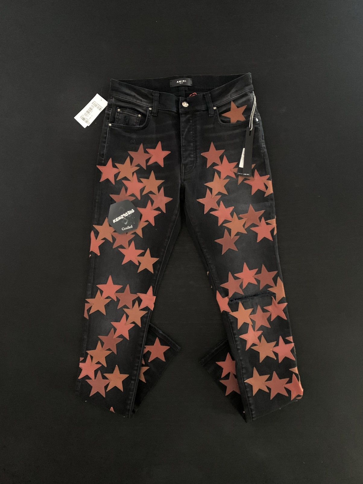 Amiri AMIRI Brown Leather Star Appliqué Chemist Jeans Size US 31 - 1 Thumbnail