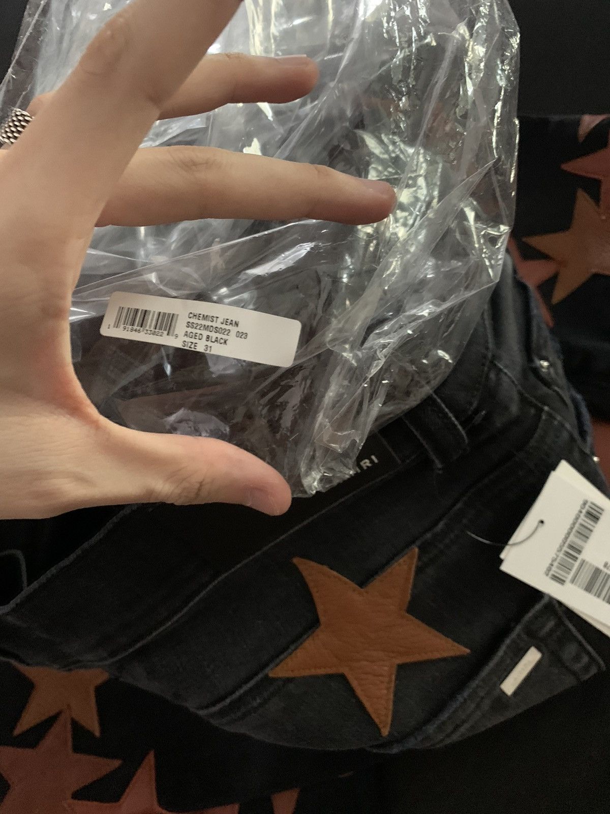 Amiri AMIRI Brown Leather Star Appliqué Chemist Jeans Size US 31 - 10 Thumbnail
