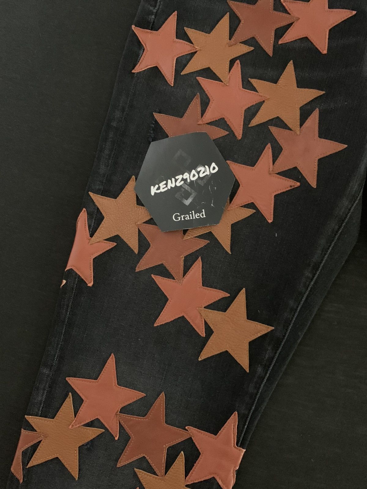 Amiri AMIRI Brown Leather Star Appliqué Chemist Jeans Size US 31 - 2 Thumbnail