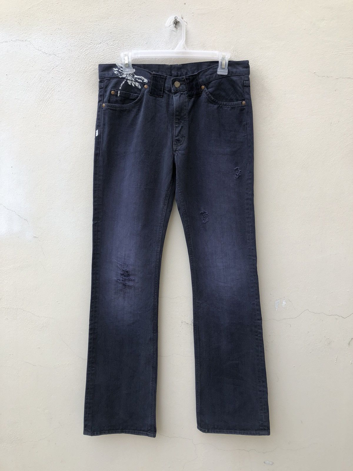 Lee AKIZ Japan X Lee Distressed Indigo Denim Flare Pant Size US 31 - 6 Thumbnail