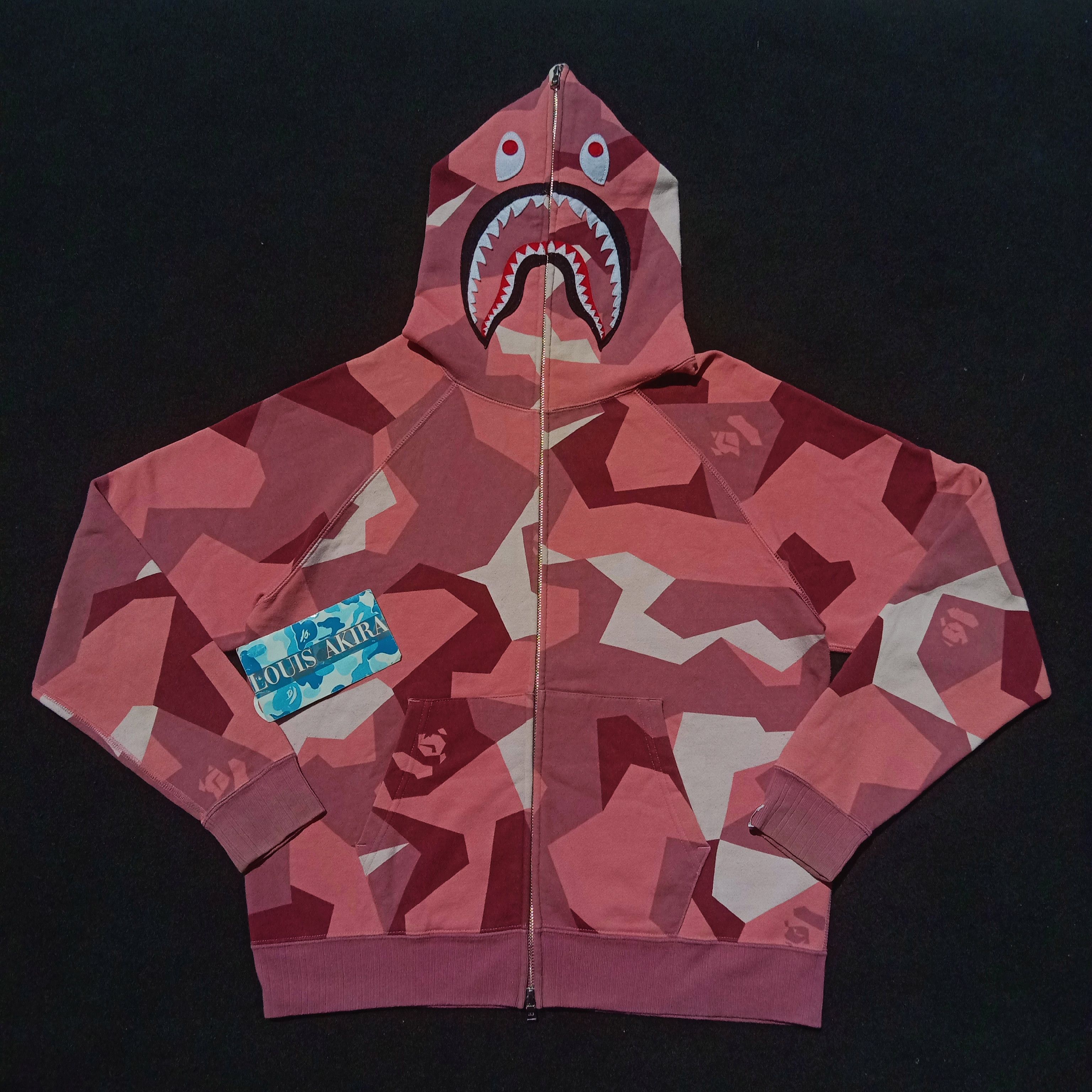 image of Bape Splinter Camo Shark Full Zip Hoodie (2018) in Pink, Women's