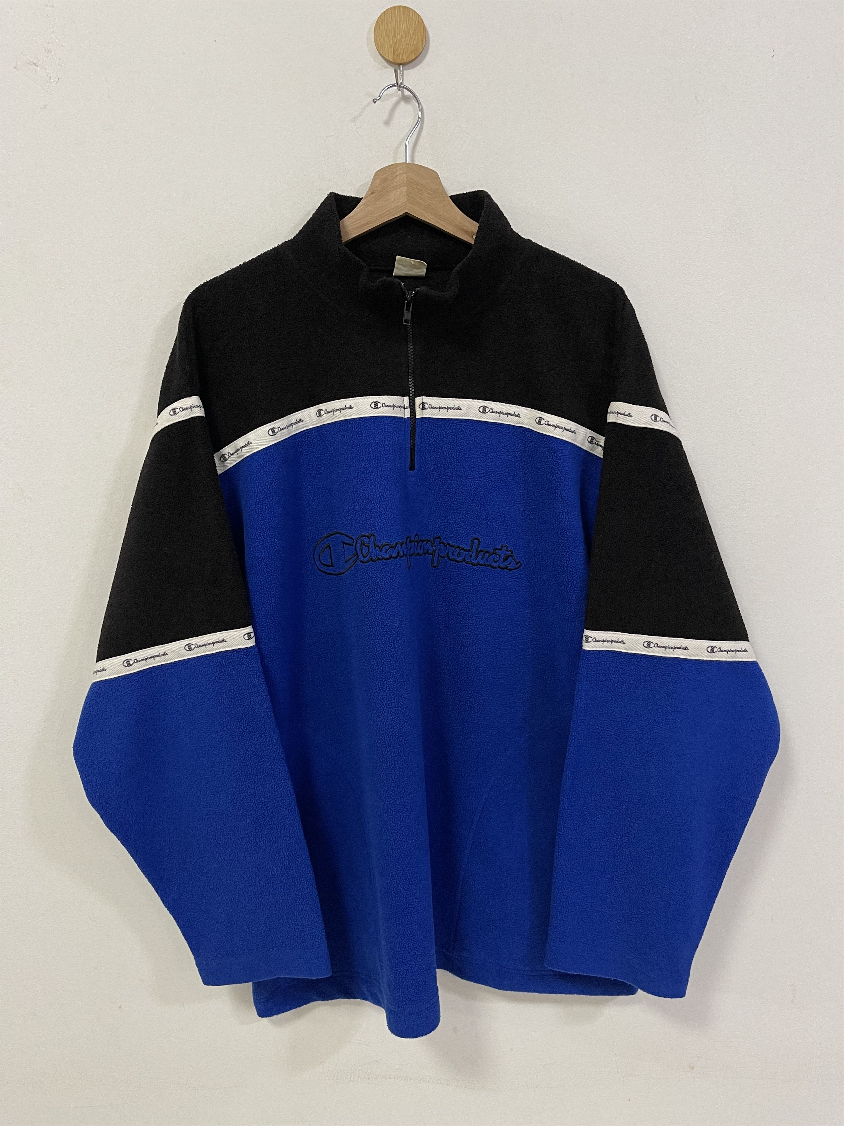 Champion × Vintage Vintage Champion Script Colourblok Half Zip Sweatshirt Size US XL / EU 56 / 4 - 1 Thumbnail