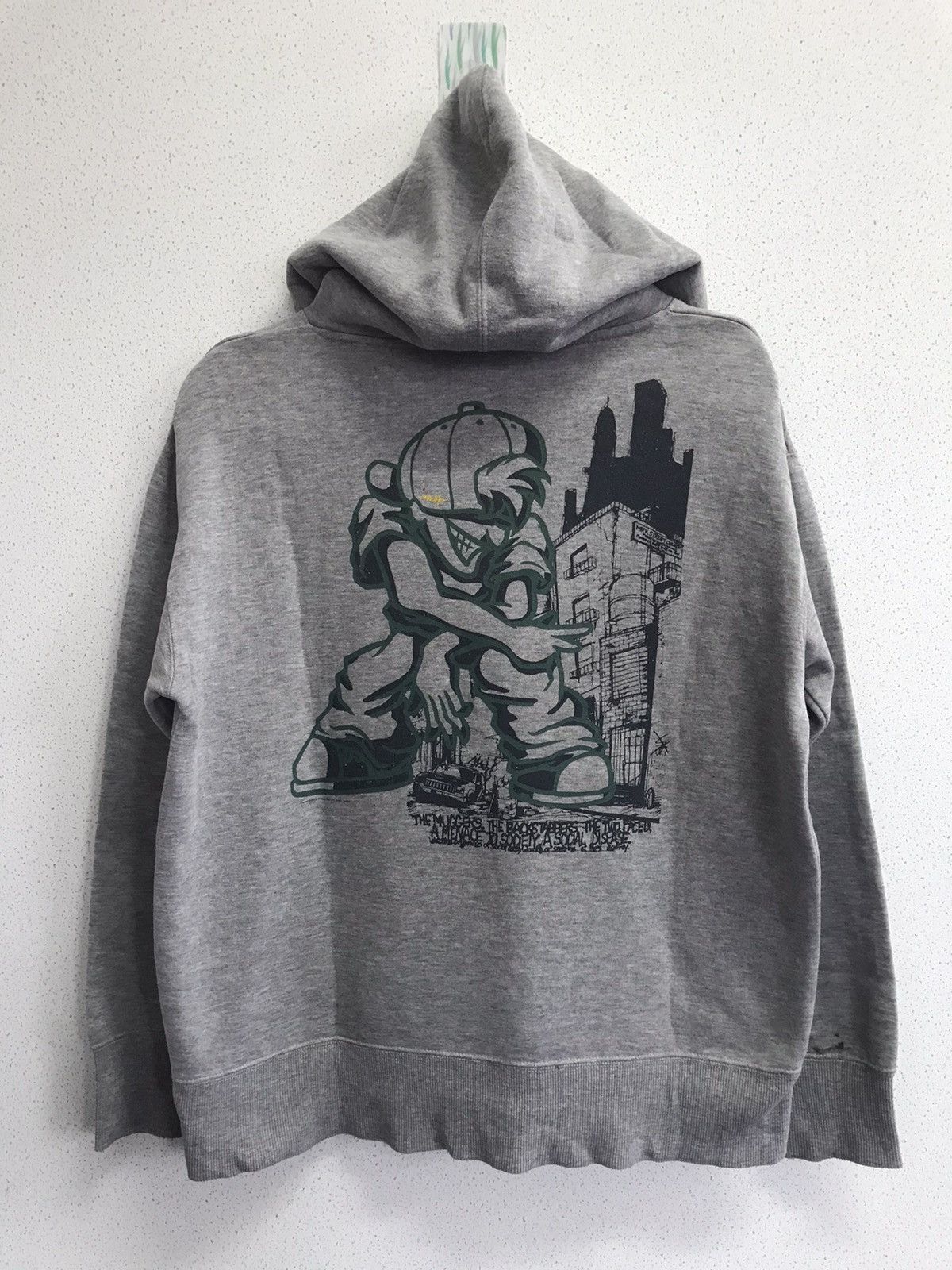 image of Sixty x Skategang Sixteeners Faded Grey Distressed Hoodie, Men's (Size Medium)