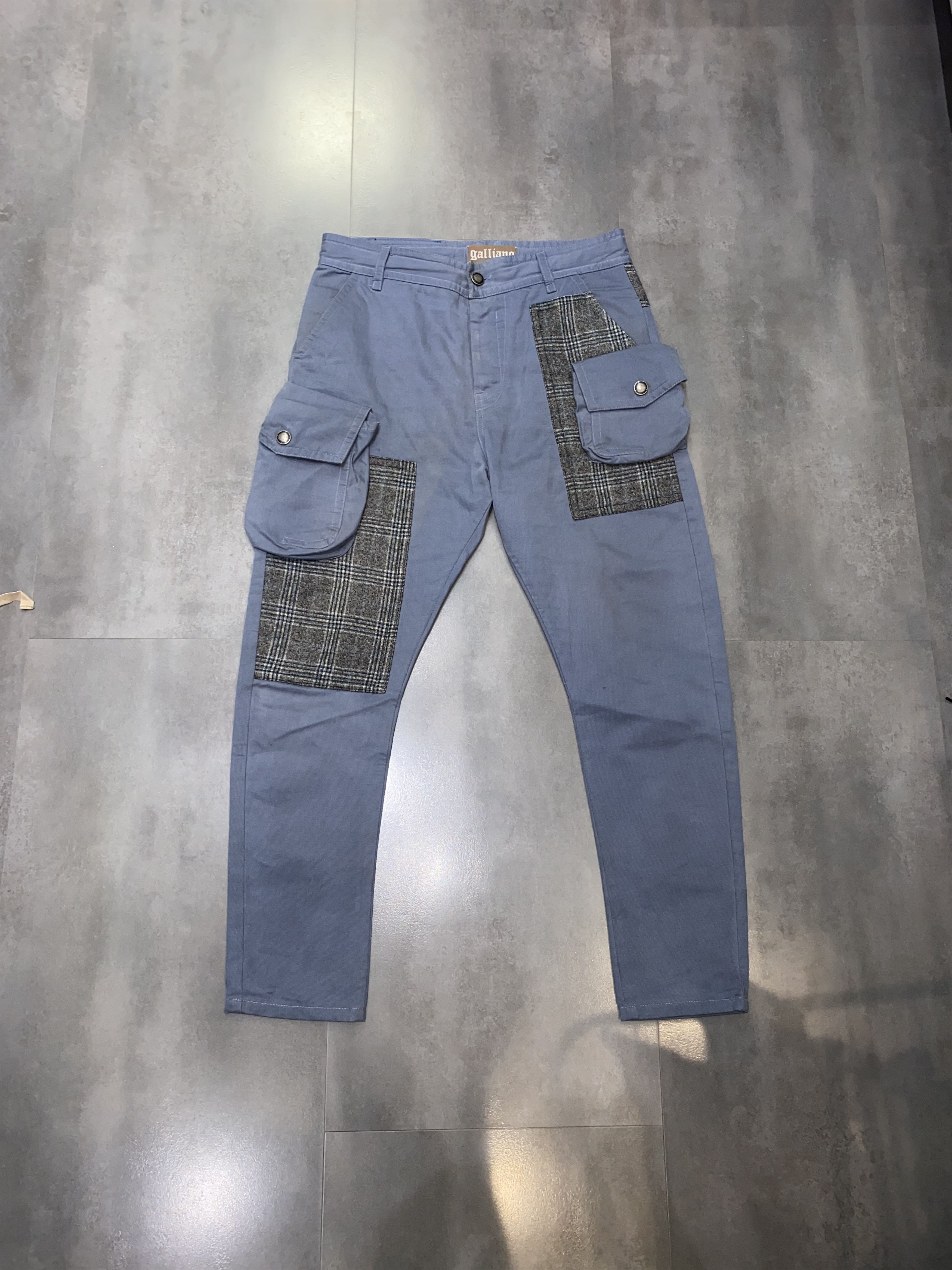 image of Avant Garde x Galliano 3D Pockets Wool Navy Cargo Pants, Men's (Size 34)