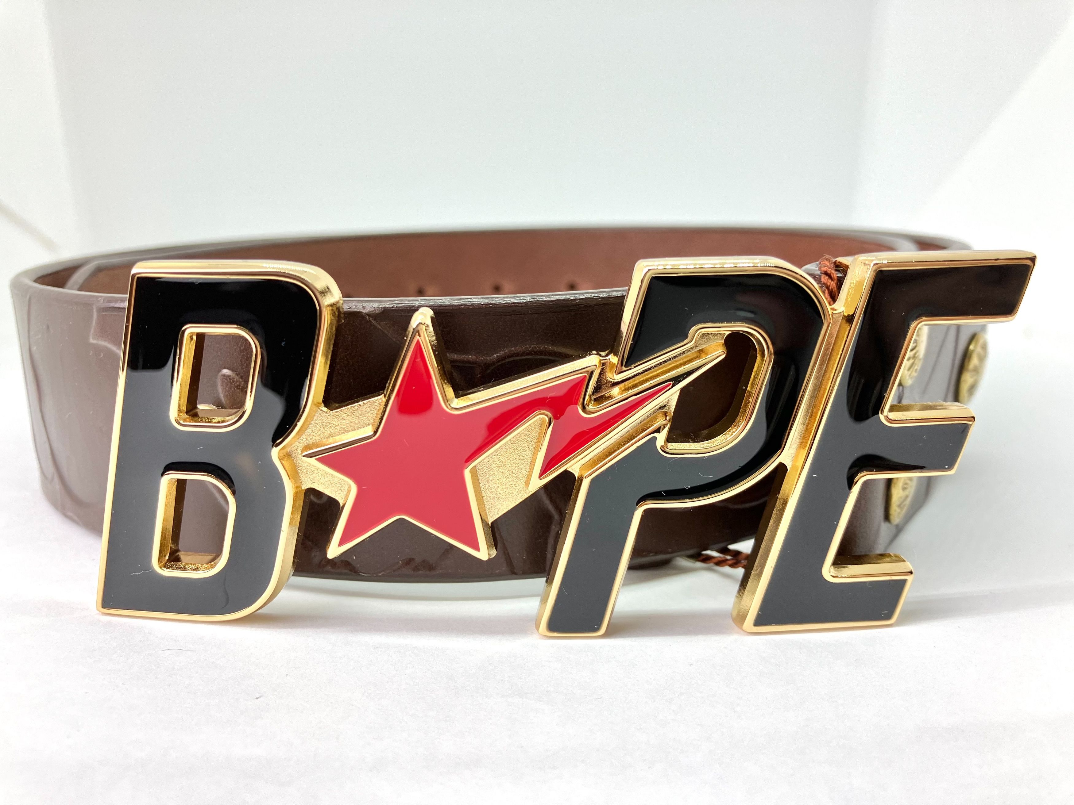 Bape NEW Bape Bapesta Gold Black Real Leather Belt Size M | Grailed