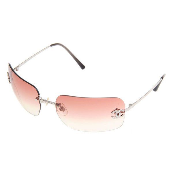 Chanel Chanel Silver Salmon Pink Tinted Rhinestone Sunglasses