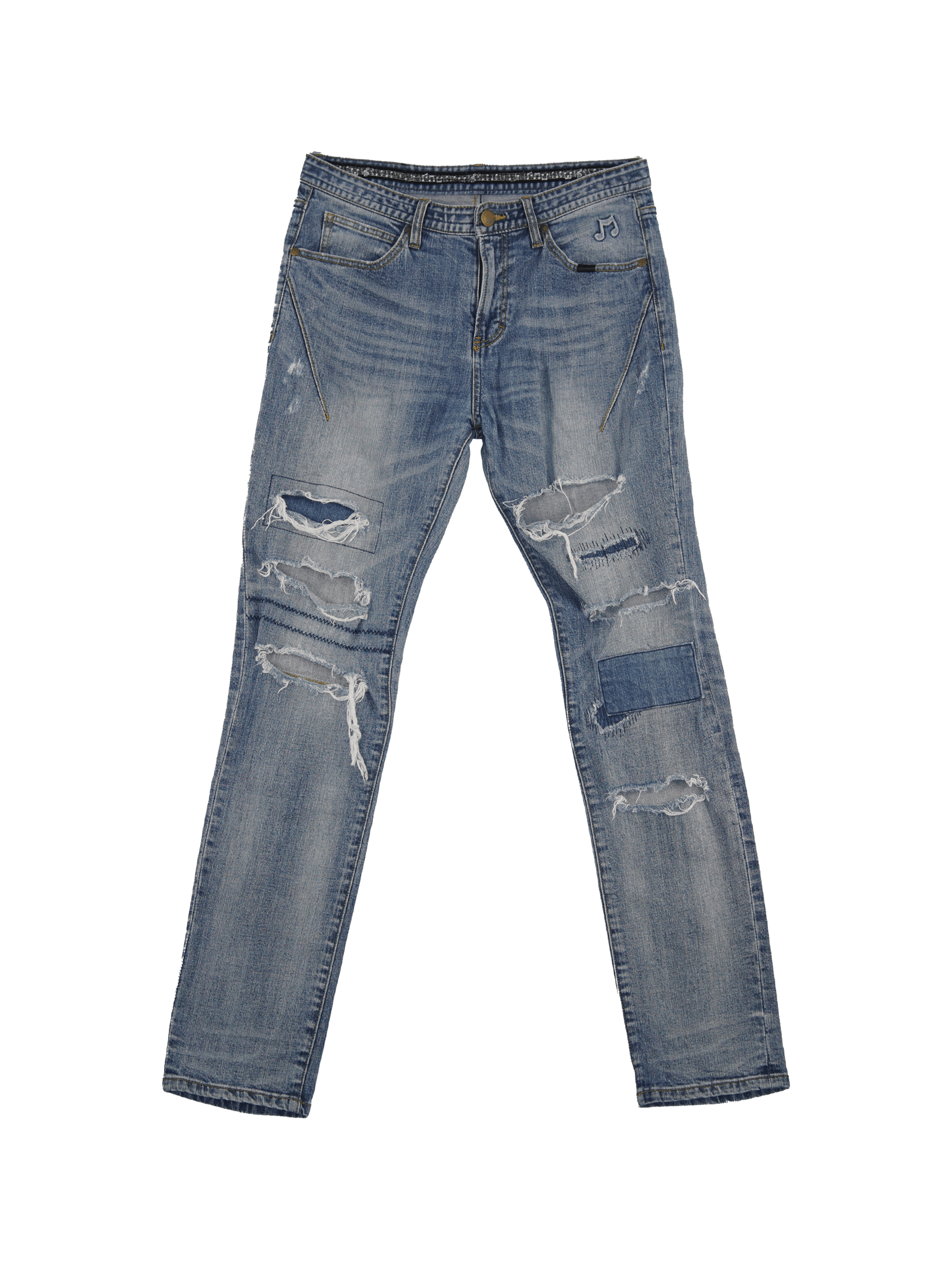 image of Number N Ine Damage Repair Processing Denim Jeans Pants in Blue, Men's (Size 31)