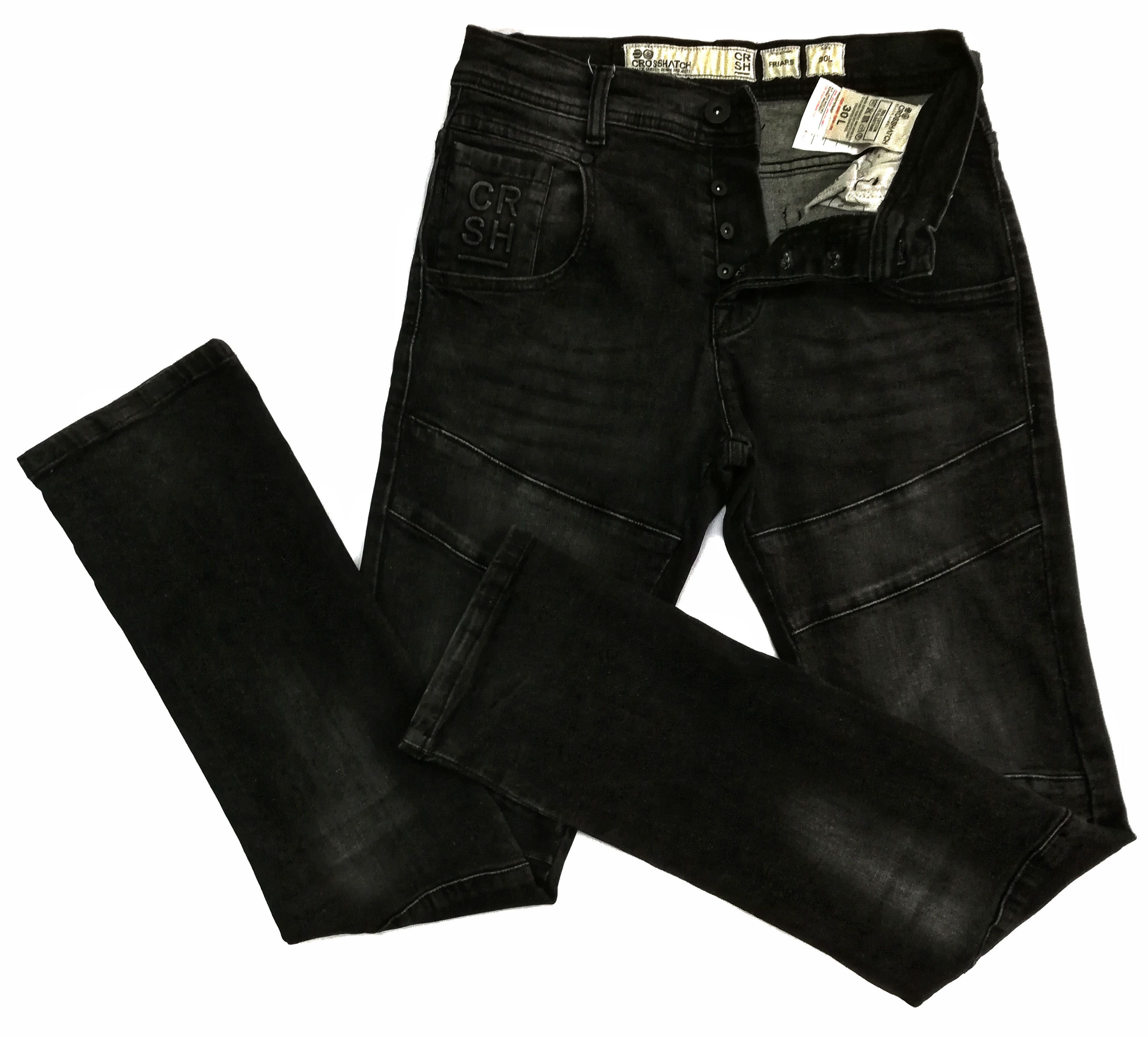 Image of Designer Crosshatch Label-Denim Projects Moto Bikers Jeans in Faded Black, Men's (Size 30)