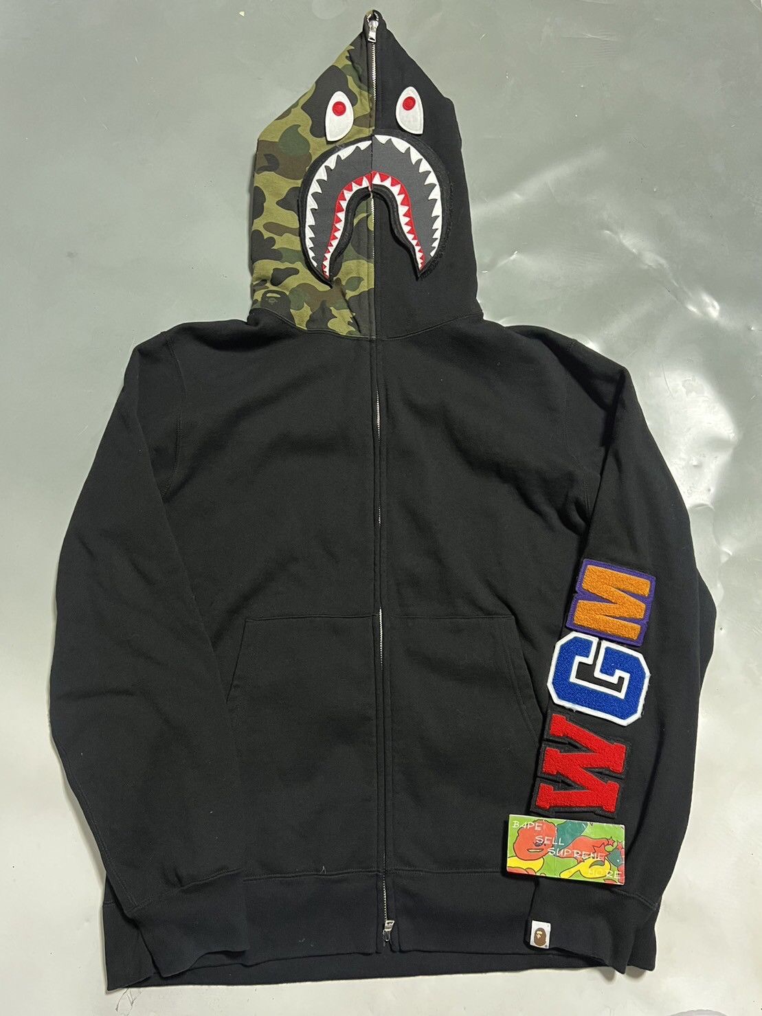 Bape hoodie half camo cheap half black