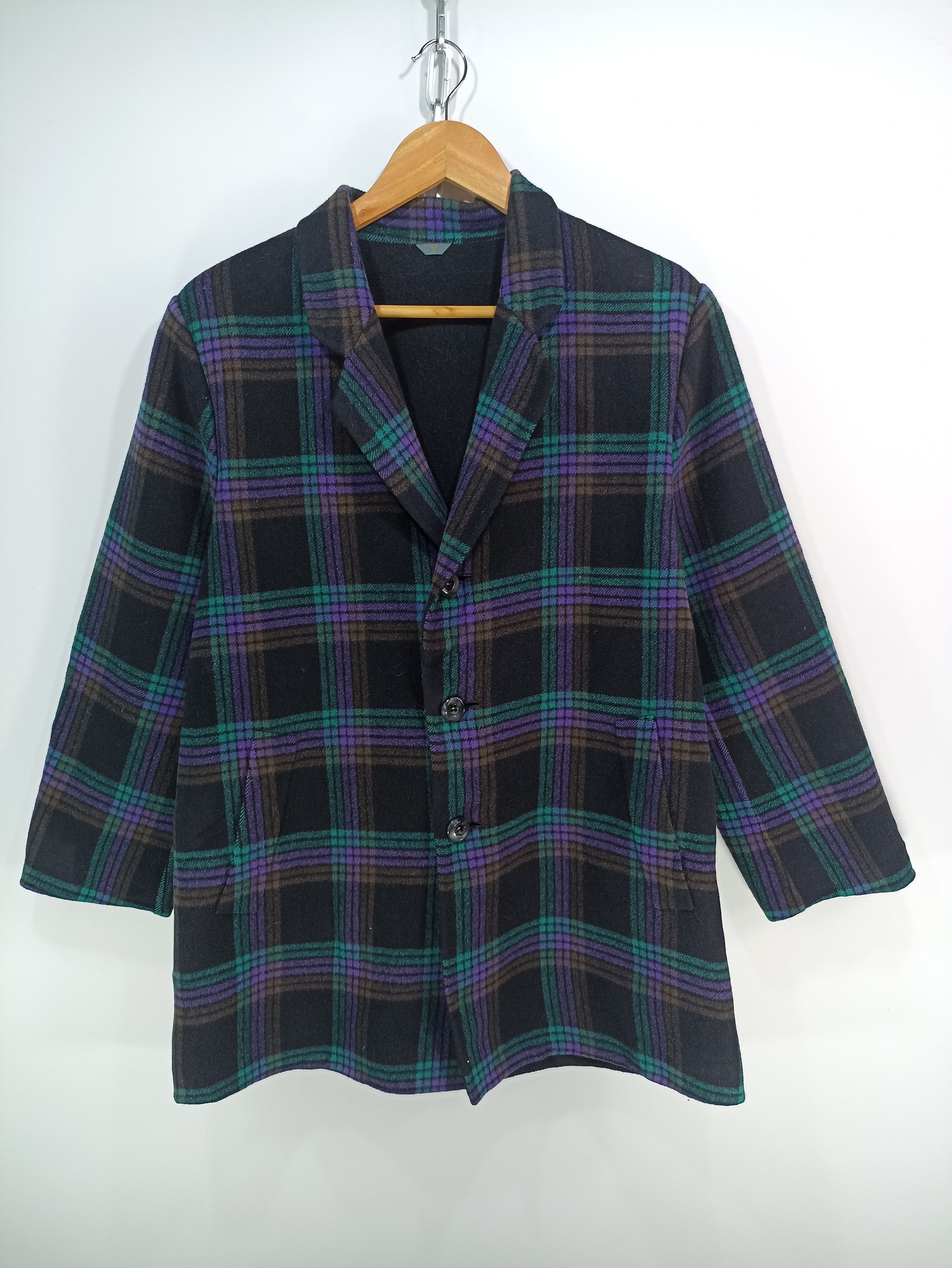 image of Vintage Tresor Homme Wool Plaid Tartan Coat in Mix, Men's (Size Small)