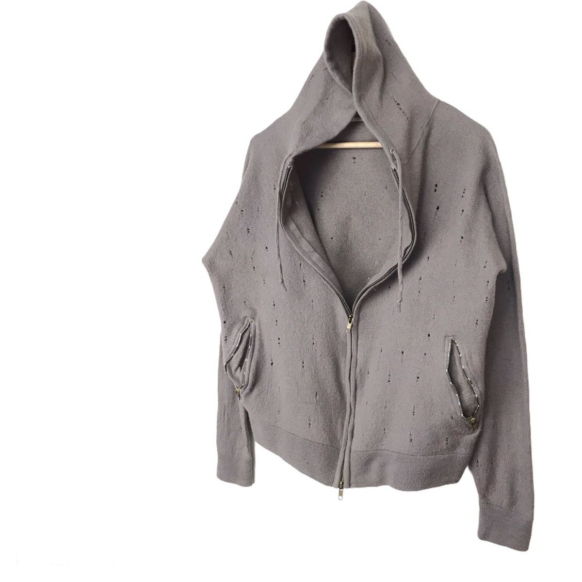 image of Heritage Trashed Hoodie Wool Distressed Ripped Vuja De in Grey, Men's (Size Large)