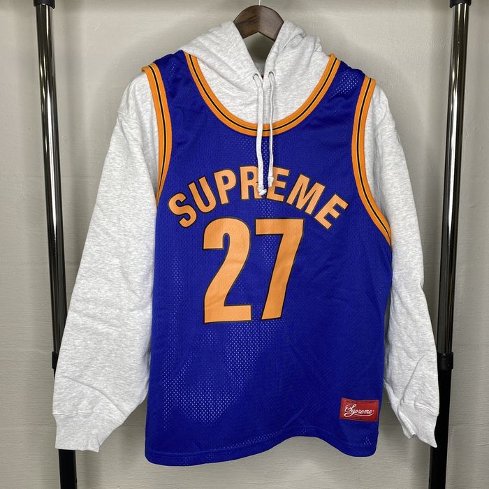 Supreme Supreme Basketball Jersey Hoodie Ash Gray / Blue / Orange