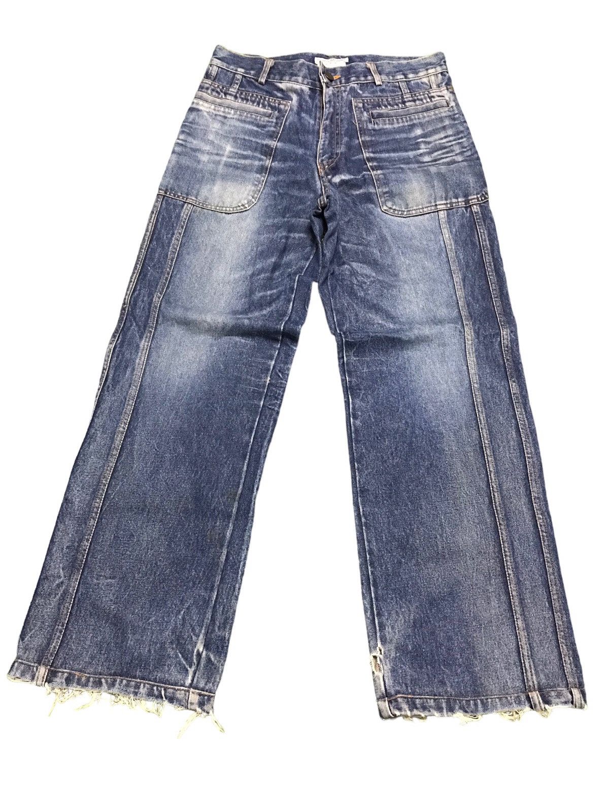 image of Distressed Denim x Vintage Portsmouth London Baker Pants Style Buckle Jeans in Indigo (Size 32)