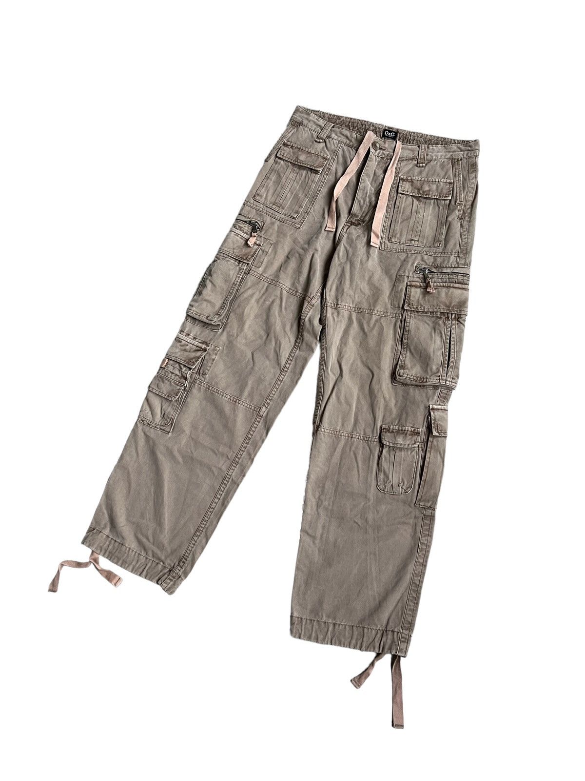 image of Dolce Gabbana x Vintage Archive Dolce & Gabbana Multi Pocket Parachute Cargo Pants in Beige (Size 3