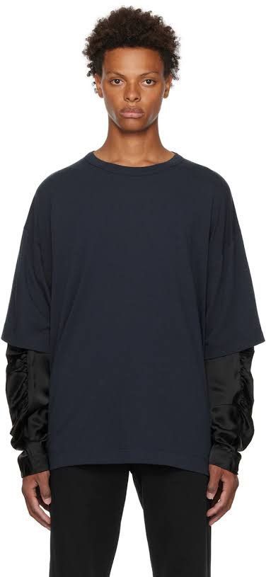 Dries Van Noten Navy Layered Long Sleeve T-Shirt Size US S / EU 44-46 / 1 - 1 Thumbnail