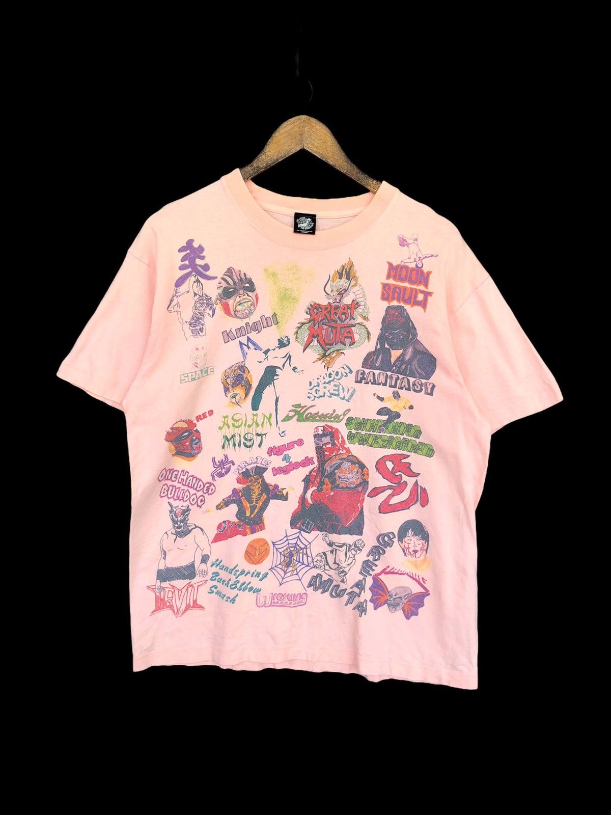 ❌NEED GONE❌Y2K Japan Pro Wrestling All OVP Mascot Logo Shirt