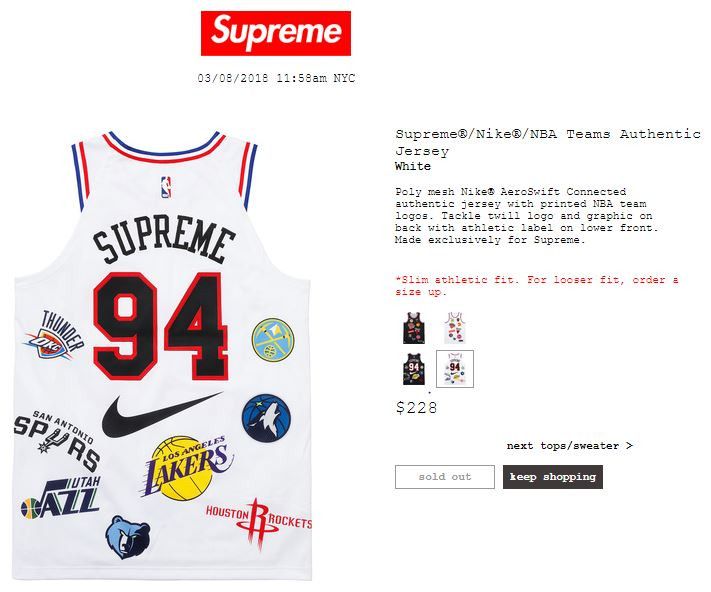 Supreme Nike NBA Teams Authentic Jersey