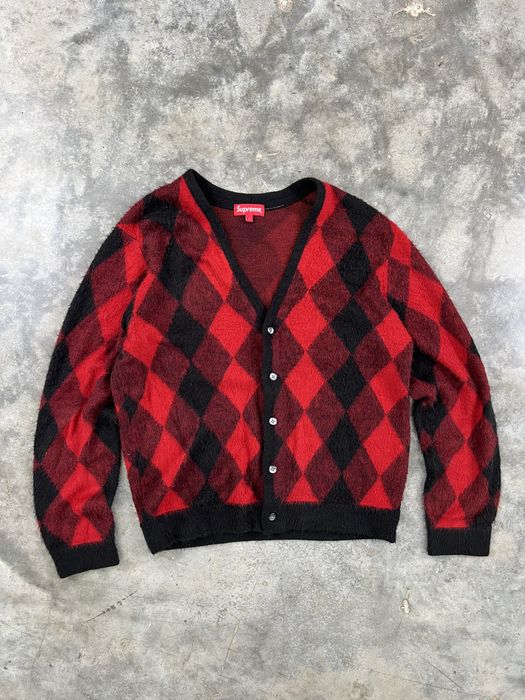 Supreme Supreme Brushed Argyle Cardigan Red Black Large SS18 | Grailed