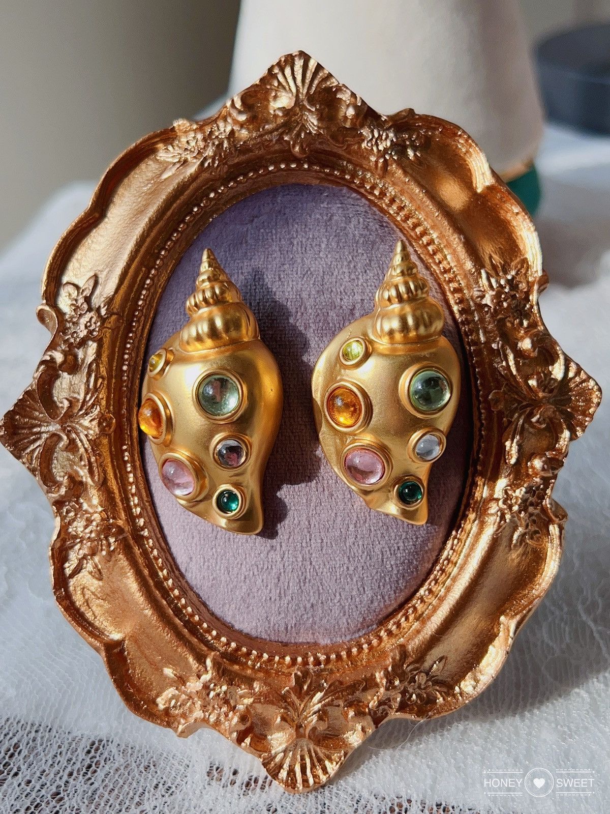 Jewelry 18K GP vintage shells glaze; azure stone; Earrings Size ONE SIZE - 6 Thumbnail