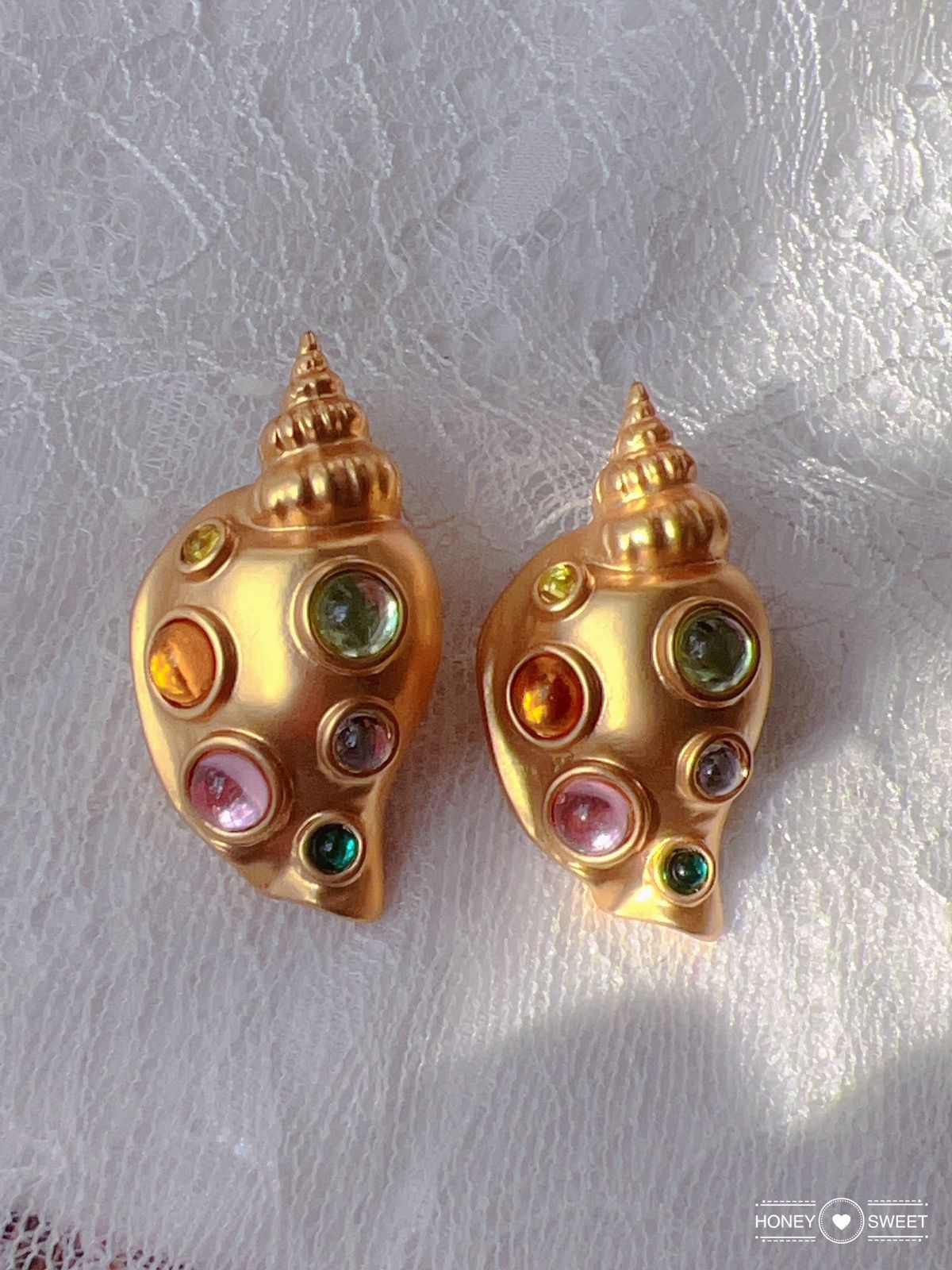 Jewelry 18K GP vintage shells glaze; azure stone; Earrings Size ONE SIZE - 1 Thumbnail