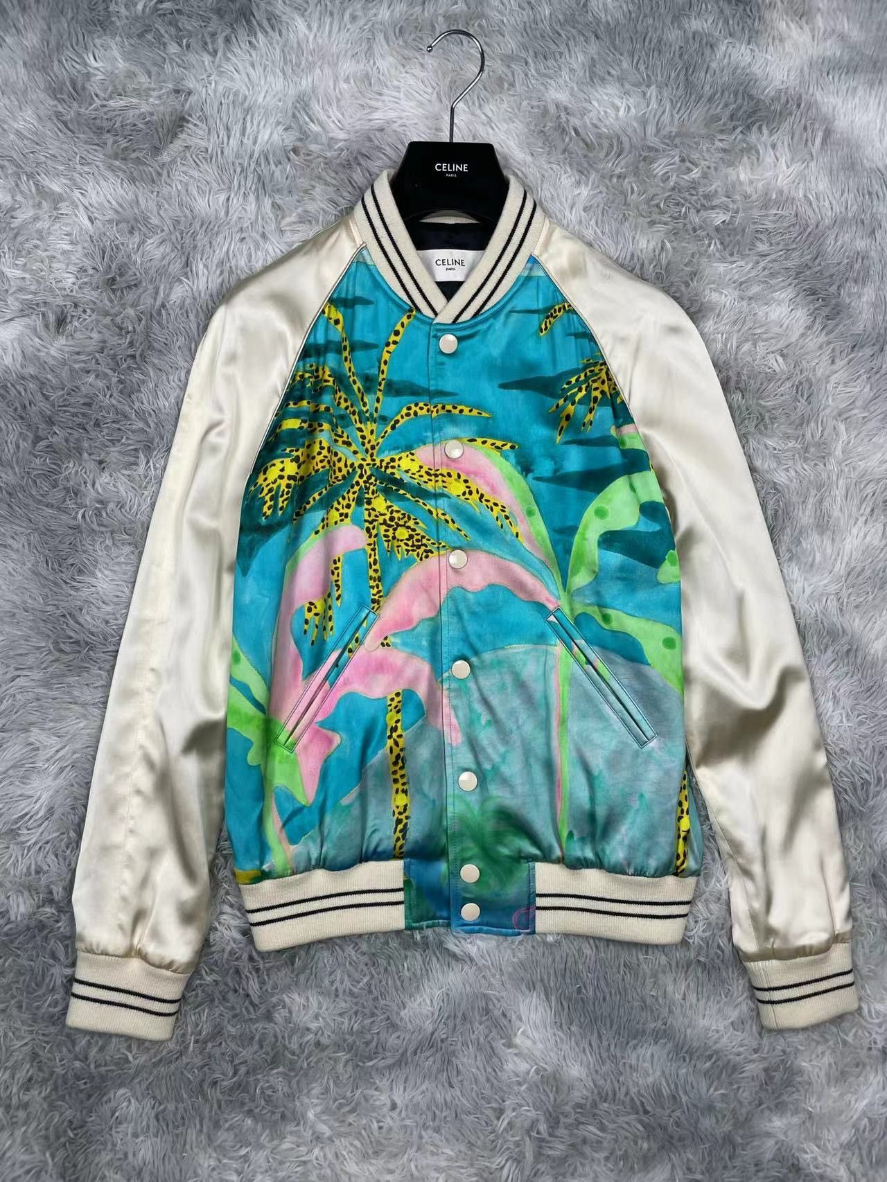 Celine SS21 The Dancing Kid Palm Satin Teddy Jacket sz46 | Grailed