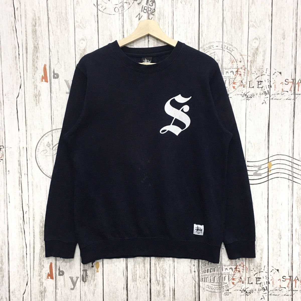 image of Stussy Crew Big Spellout in Dark Blue, Men's (Size Small)