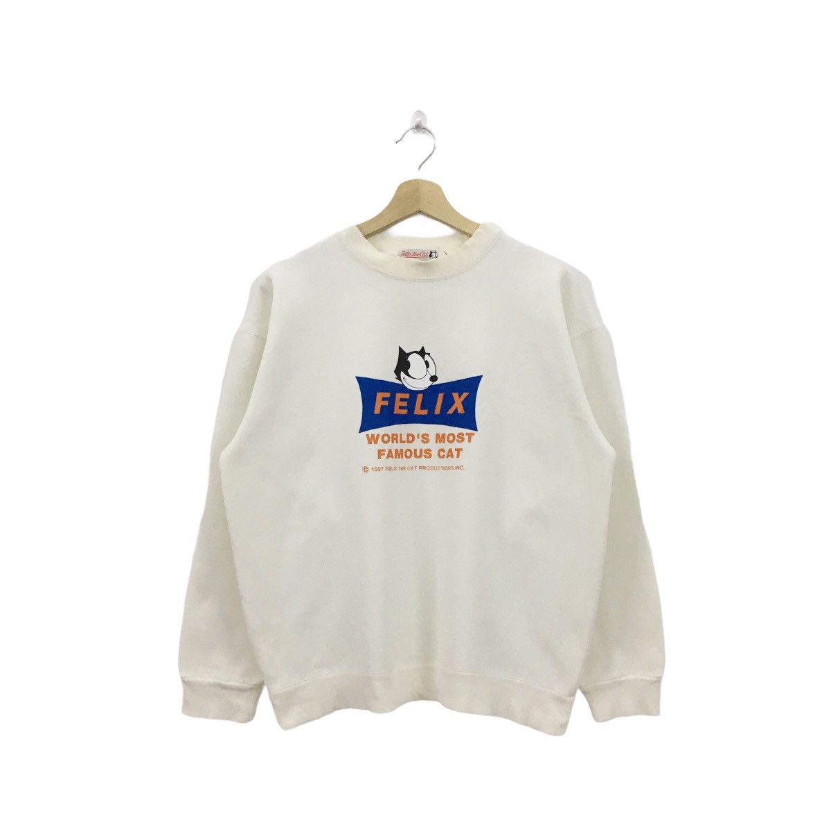 image of Boothia Felix x Cartoon Network Vintage 1997 Felix The Cat Sweatshirt in White, Men's (Size Medium)