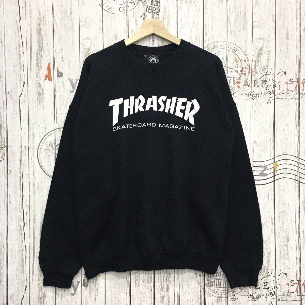 image of Thrasher Skateboard Magazine Big Spellout in Black, Men's (Size XL)