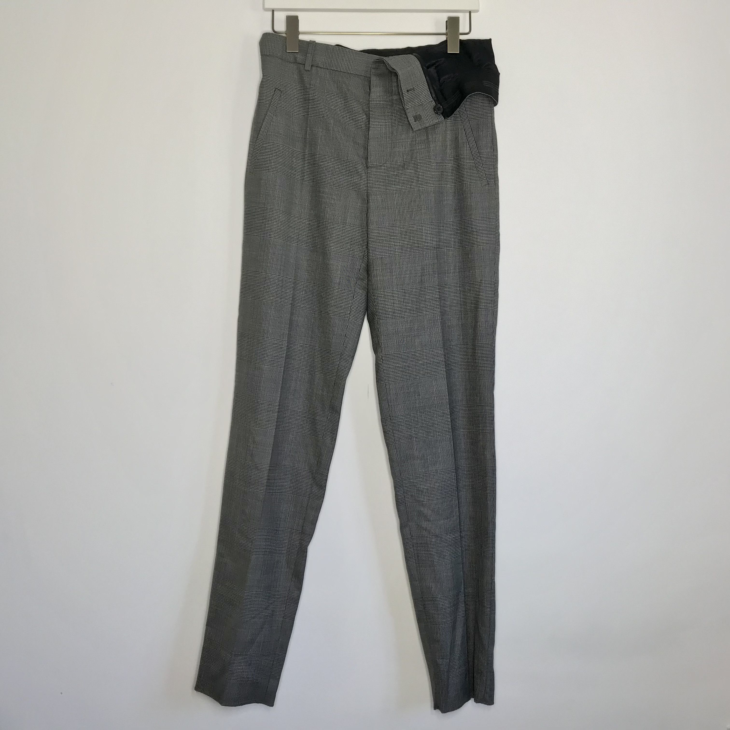 image of Yproject Grey Check Asymmetric Waist Pants Trousers, Men's (Size 30)