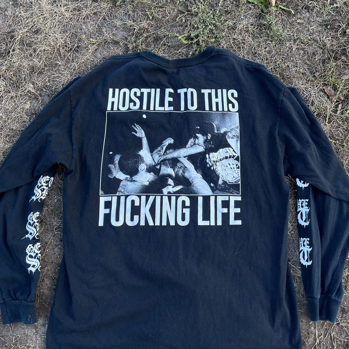 Vintage Vintage Y2K Punk Graphic Tee Hostile Life Faded Black XL Size US XL / EU 56 / 4 - 3 Thumbnail