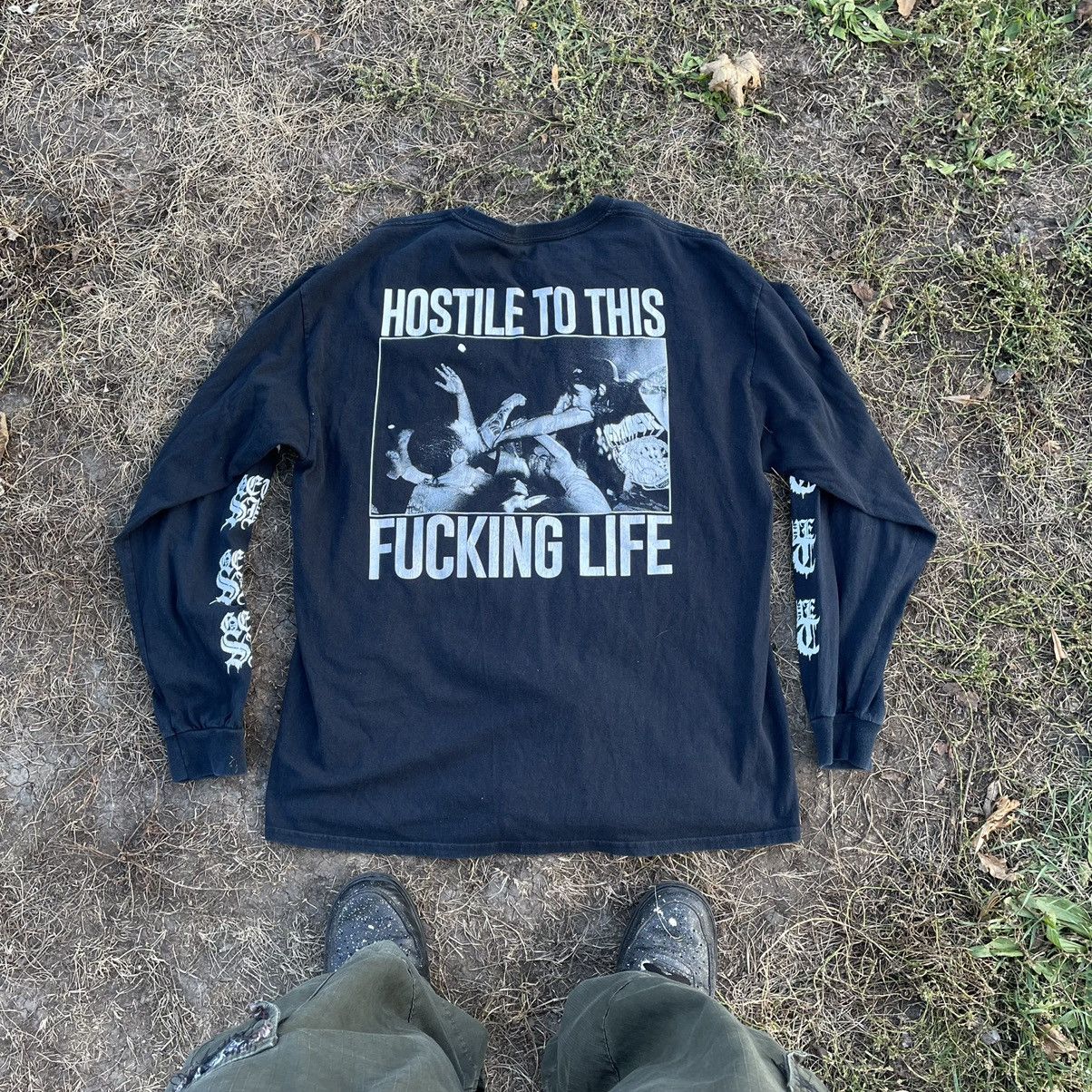 Vintage Vintage Y2K Punk Graphic Tee Hostile Life Faded Black XL Size US XL / EU 56 / 4 - 1 Thumbnail