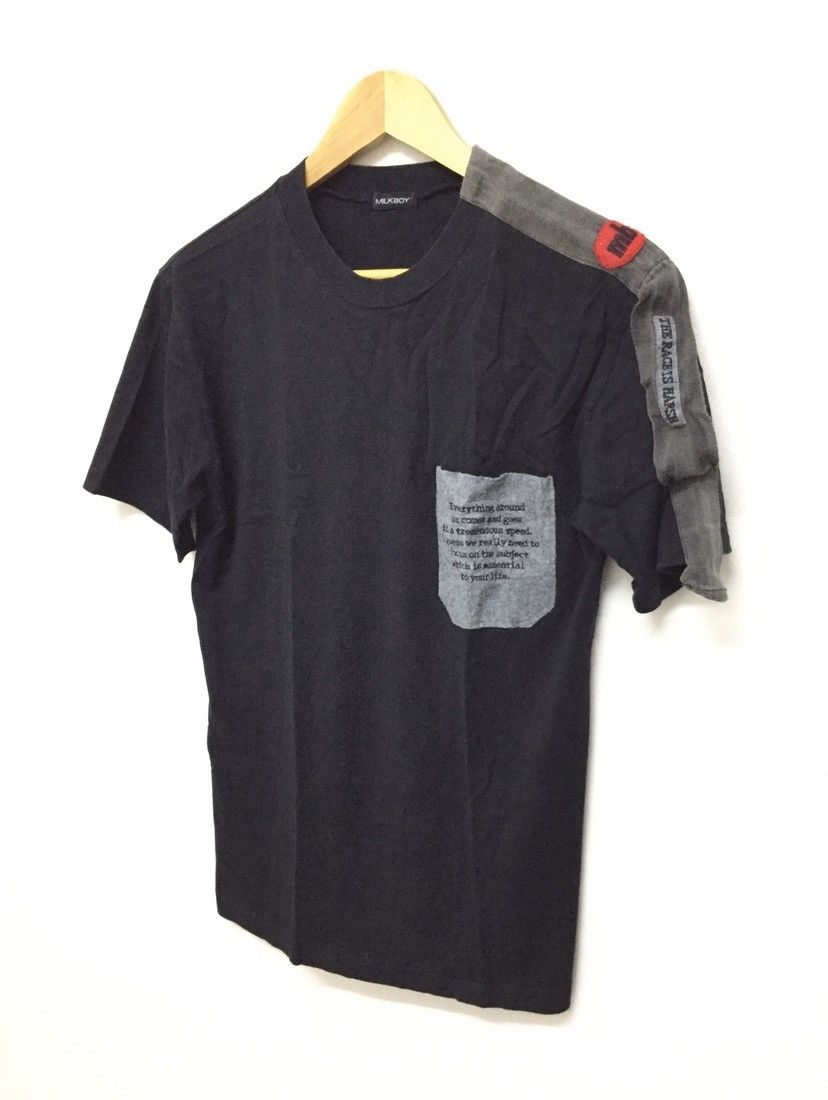 Japanese Brand 1990s 🔥MILK BOY Sleeve straps bondage poem tee Size US S / EU 44-46 / 1 - 2 Thumbnail