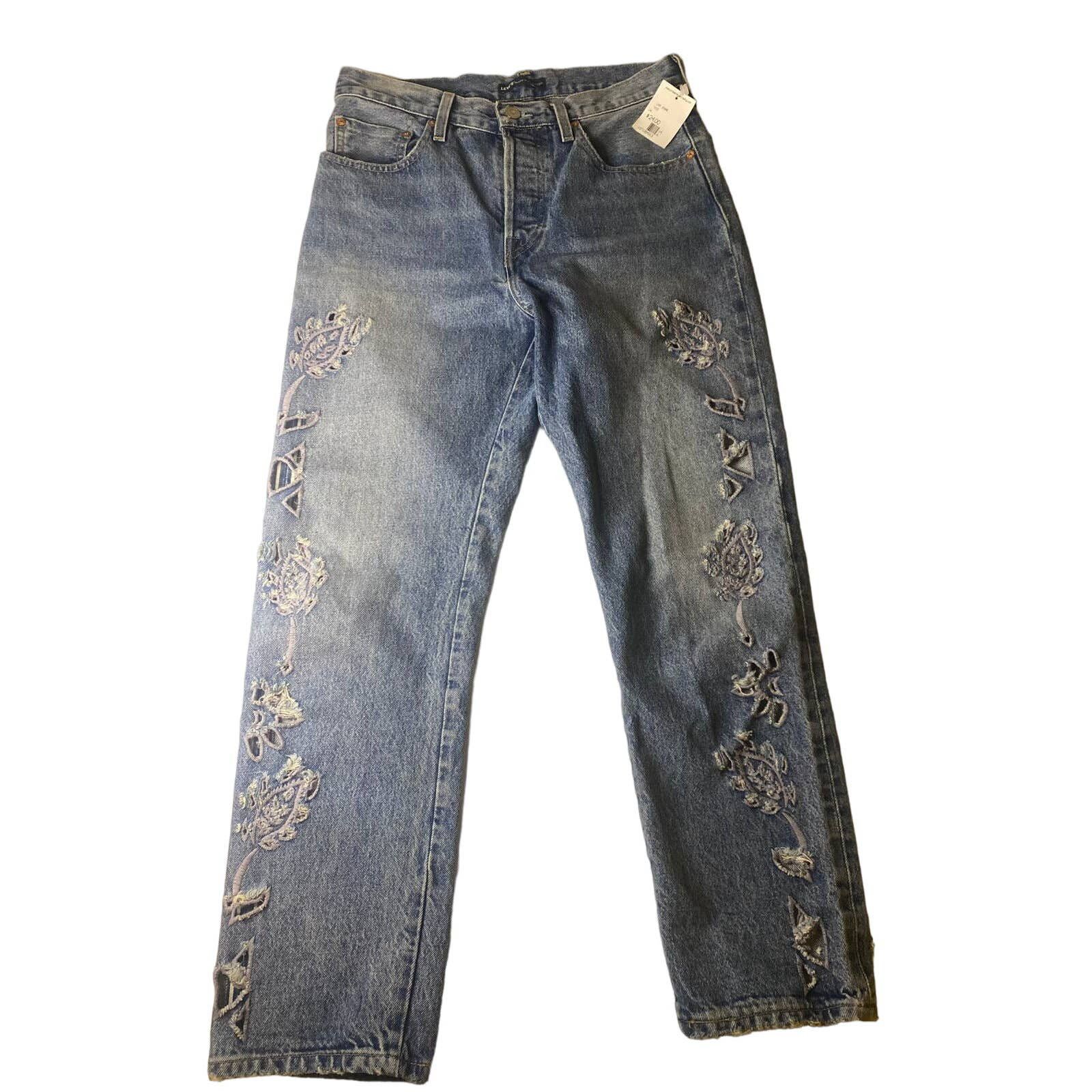 Levis 501 Crop Big E Upcycled Selvedge Made Crafted w/Lace