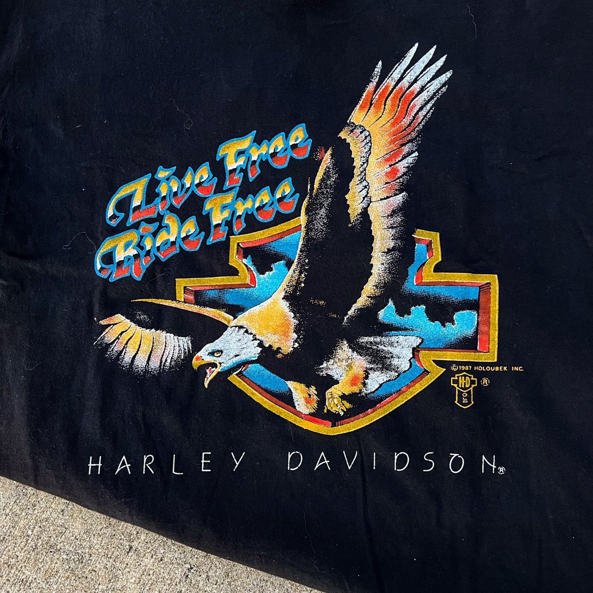 Harley Davidson × Vintage Vintage Rare 1987 Harley Eagle Live Free Biker Tee Size US M / EU 48-50 / 2 - 2 Thumbnail