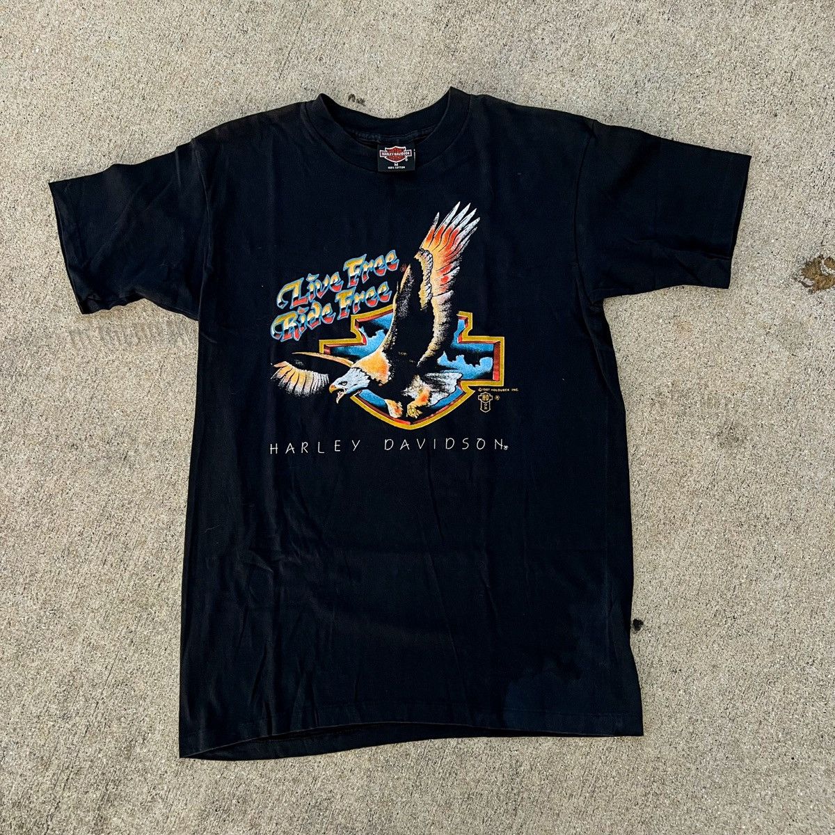 Harley Davidson × Vintage Vintage Rare 1987 Harley Eagle Live Free Biker Tee Size US M / EU 48-50 / 2 - 6 Thumbnail