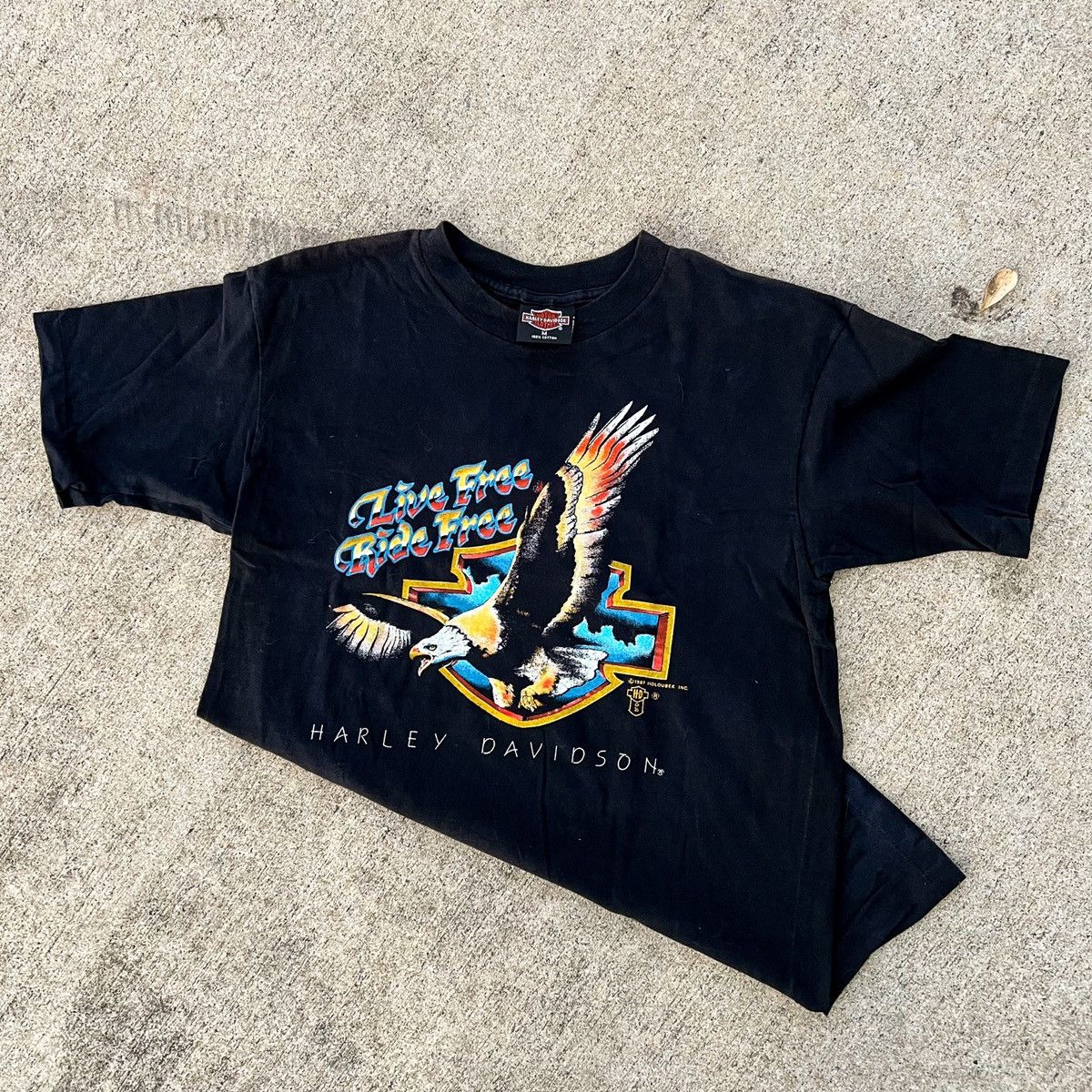Harley Davidson × Vintage Vintage Rare 1987 Harley Eagle Live Free Biker Tee Size US M / EU 48-50 / 2 - 1 Thumbnail