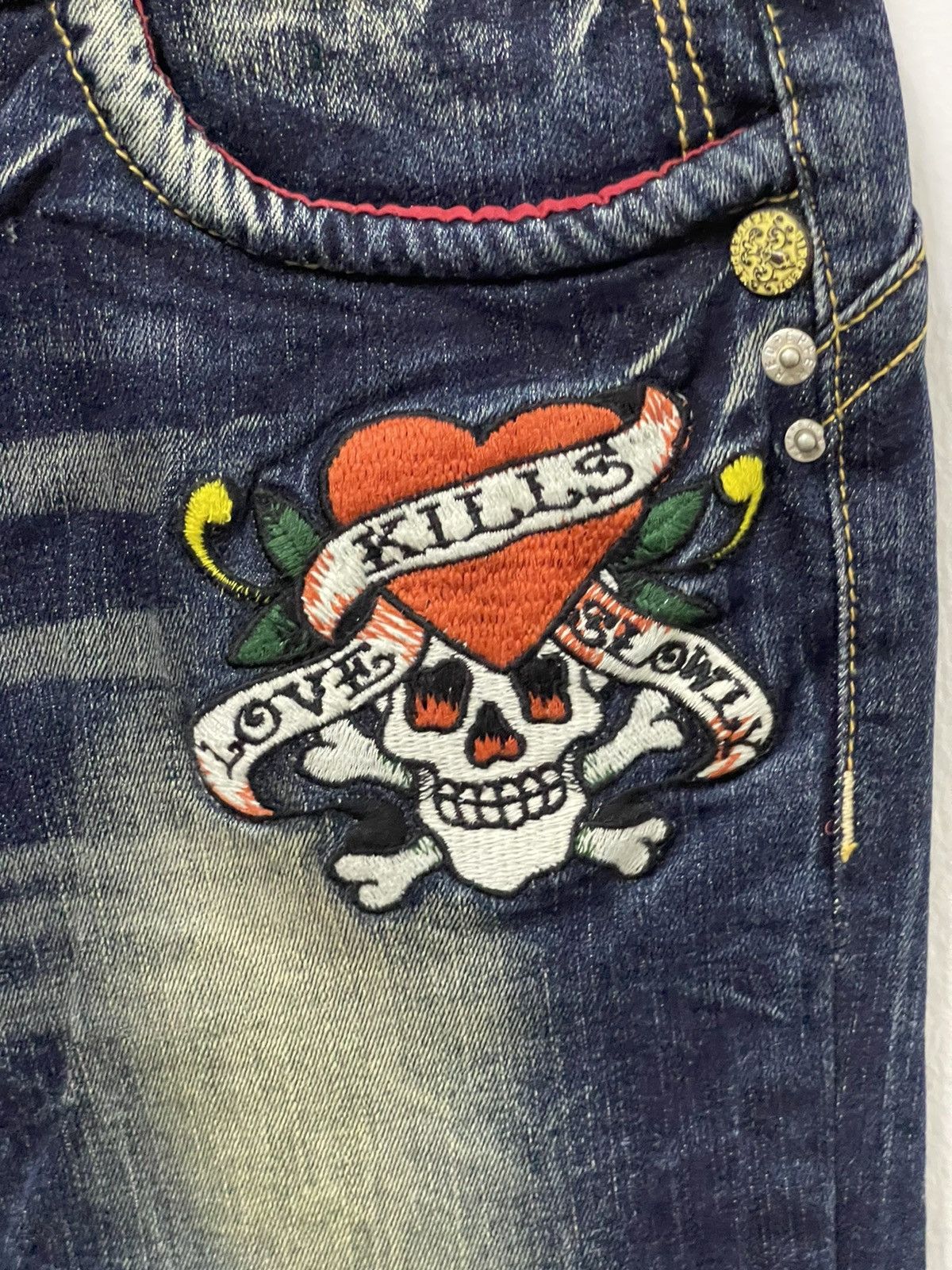 Ed Hardy × Vintage Vintage Ed Hardy X Red Pepper Big Logo Distressed Jeans Size US 34 / EU 50 - 10 Thumbnail