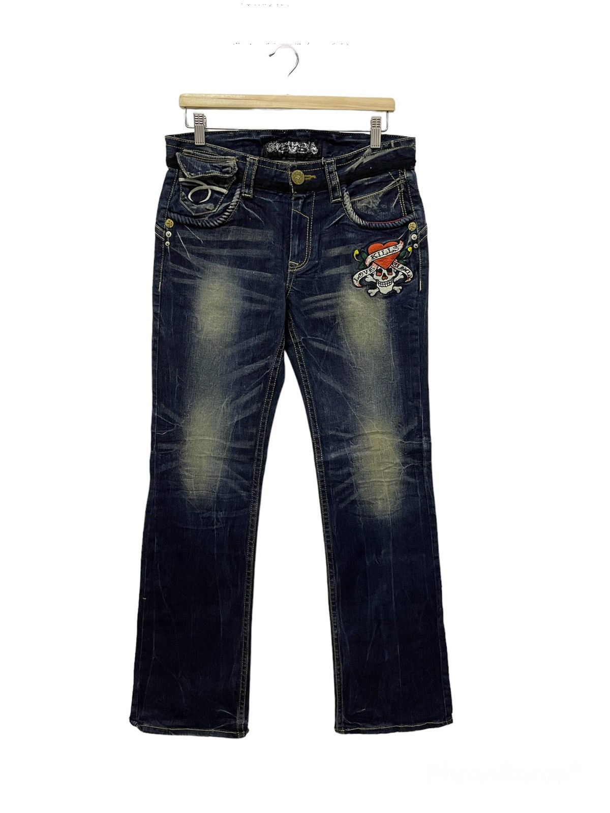 Ed Hardy × Vintage Vintage Ed Hardy X Red Pepper Big Logo Distressed Jeans Size US 34 / EU 50 - 6 Thumbnail