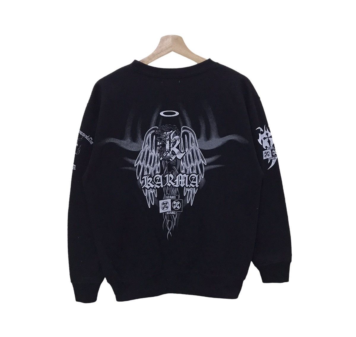 image of Free Style Karma Sweatshirt Big Angel Big Print Nice Design in Black, Men's (Size Medium)