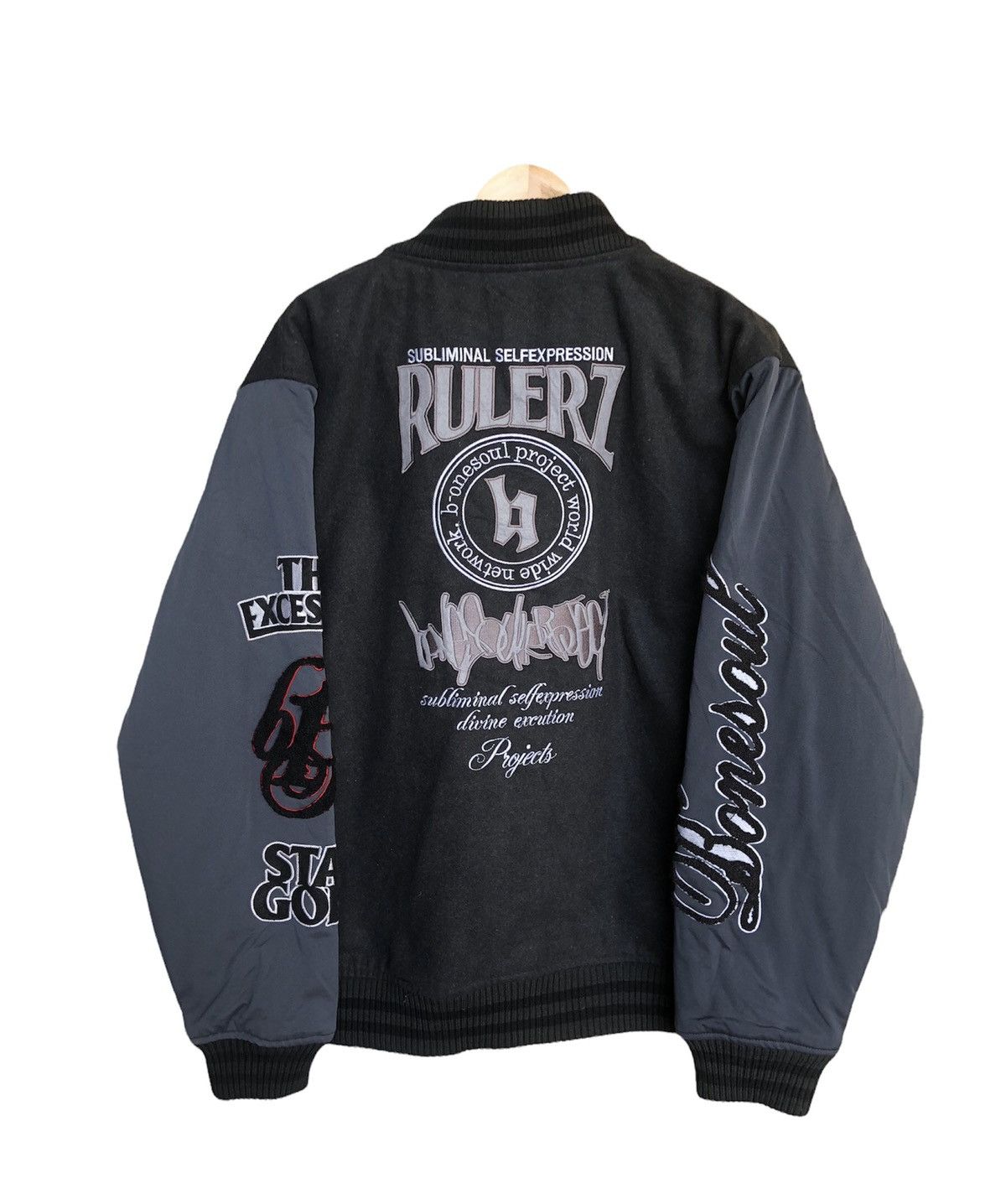 image of Vintage B One Soul Project 'stay Gold' Wool Varsity Jackets in Black, Men's (Size XL)