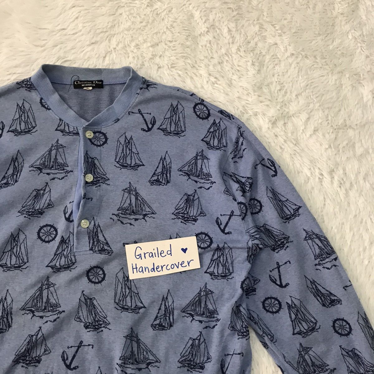 Christian Dior Monsieur Christian Dior Overprint Half Button Sweatshirt/Long Shirt Size US L / EU 52-54 / 3 - 5 Thumbnail