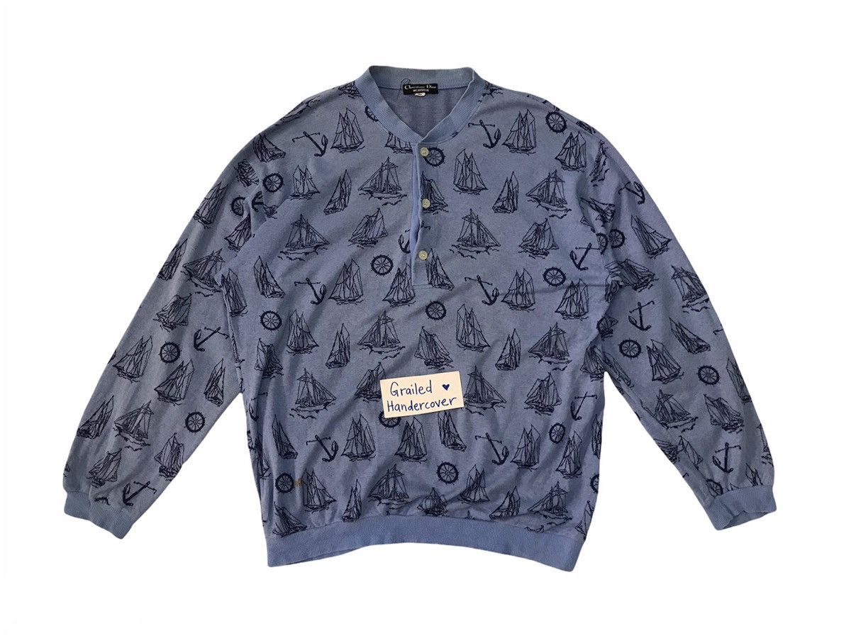 Christian Dior Monsieur Christian Dior Overprint Half Button Sweatshirt/Long Shirt Size US L / EU 52-54 / 3 - 1 Thumbnail