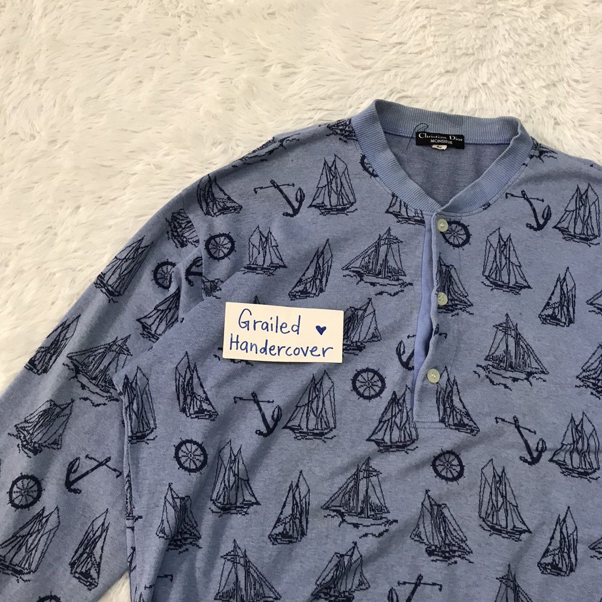 Christian Dior Monsieur Christian Dior Overprint Half Button Sweatshirt/Long Shirt Size US L / EU 52-54 / 3 - 6 Thumbnail