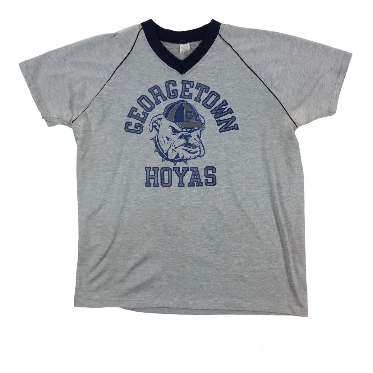 image of American College x NCAA Vintage 70's 80's Georgetown Hoyas Jersey T-Shirt in Grey, Men's (Size Smal