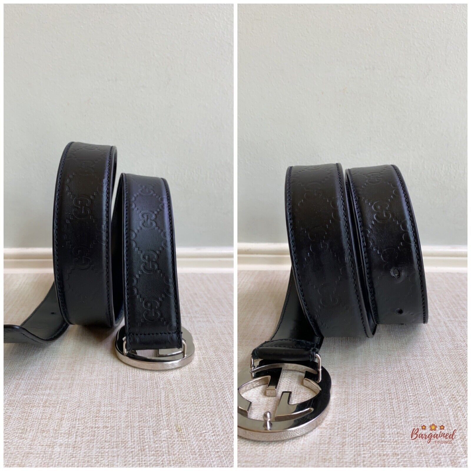 Gucci Gucci Black Guccissima Leather Silver Interlocking Belt Size 32 - 9 Thumbnail