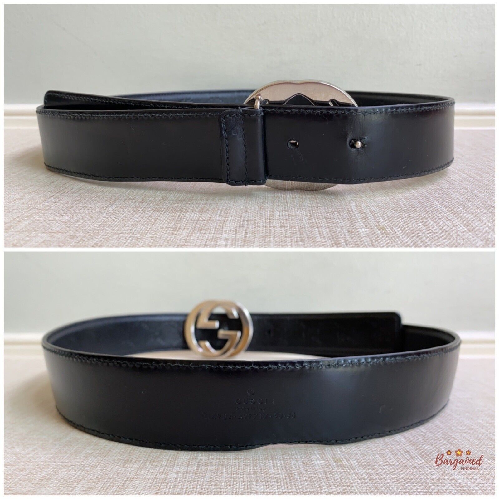Gucci Gucci Black Guccissima Leather Silver Interlocking Belt Size 32 - 5 Thumbnail