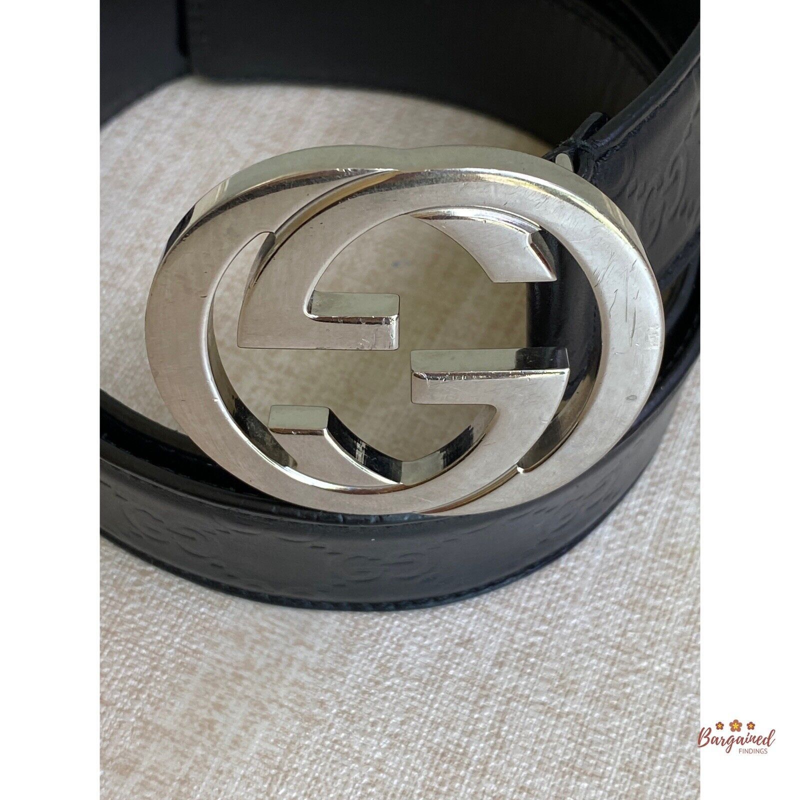 Gucci Gucci Black Guccissima Leather Silver Interlocking Belt Size 32 - 2 Thumbnail